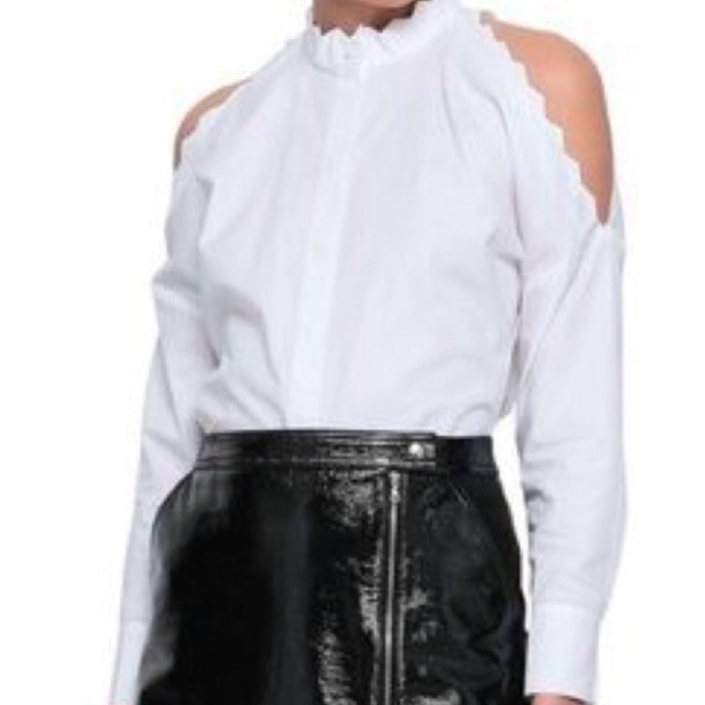 Maje White Cold Shoulder Collar Button-Front Blouse
